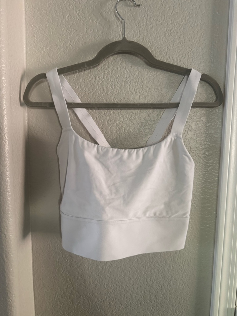 Athleta Warrior Longline Bra in White - Cropped Tank with Wide Straps